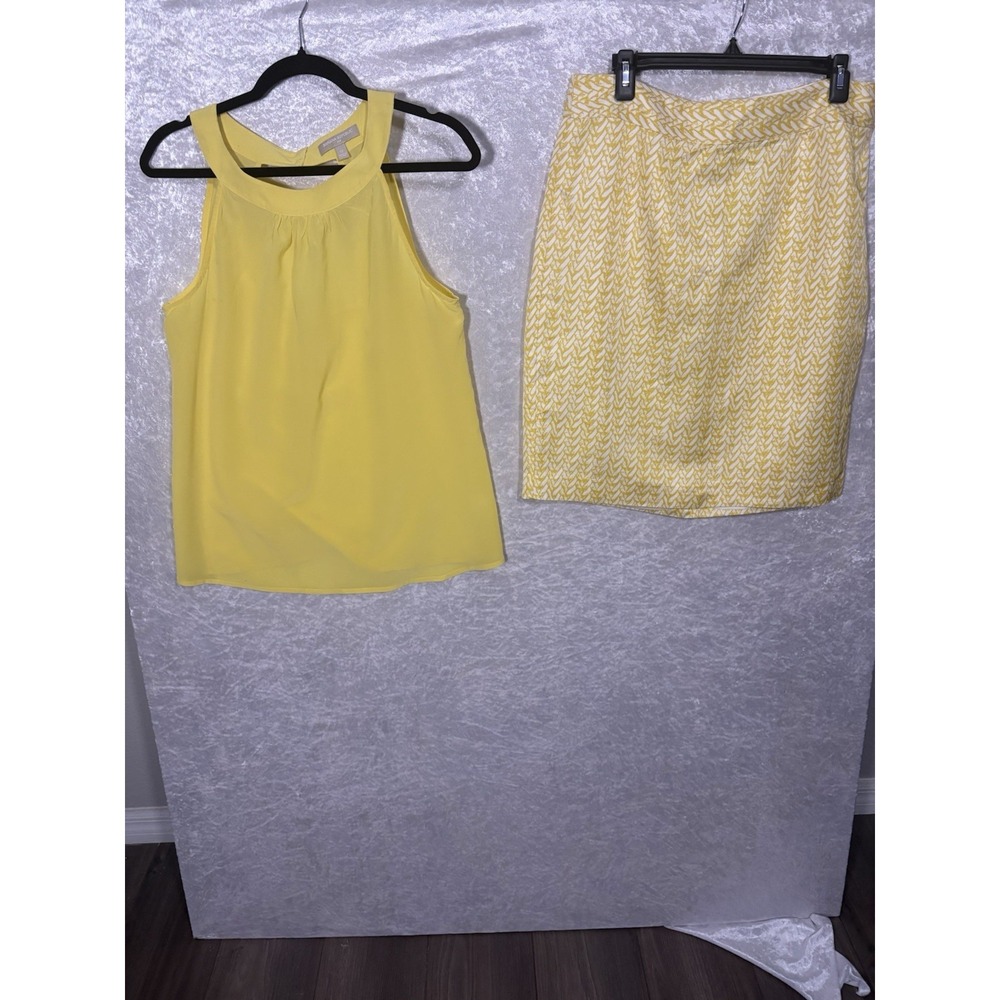 Banana Republic 100% Silk Top and Skirt  Sz 12 Yellow Office Career School - Picture 2 of 9